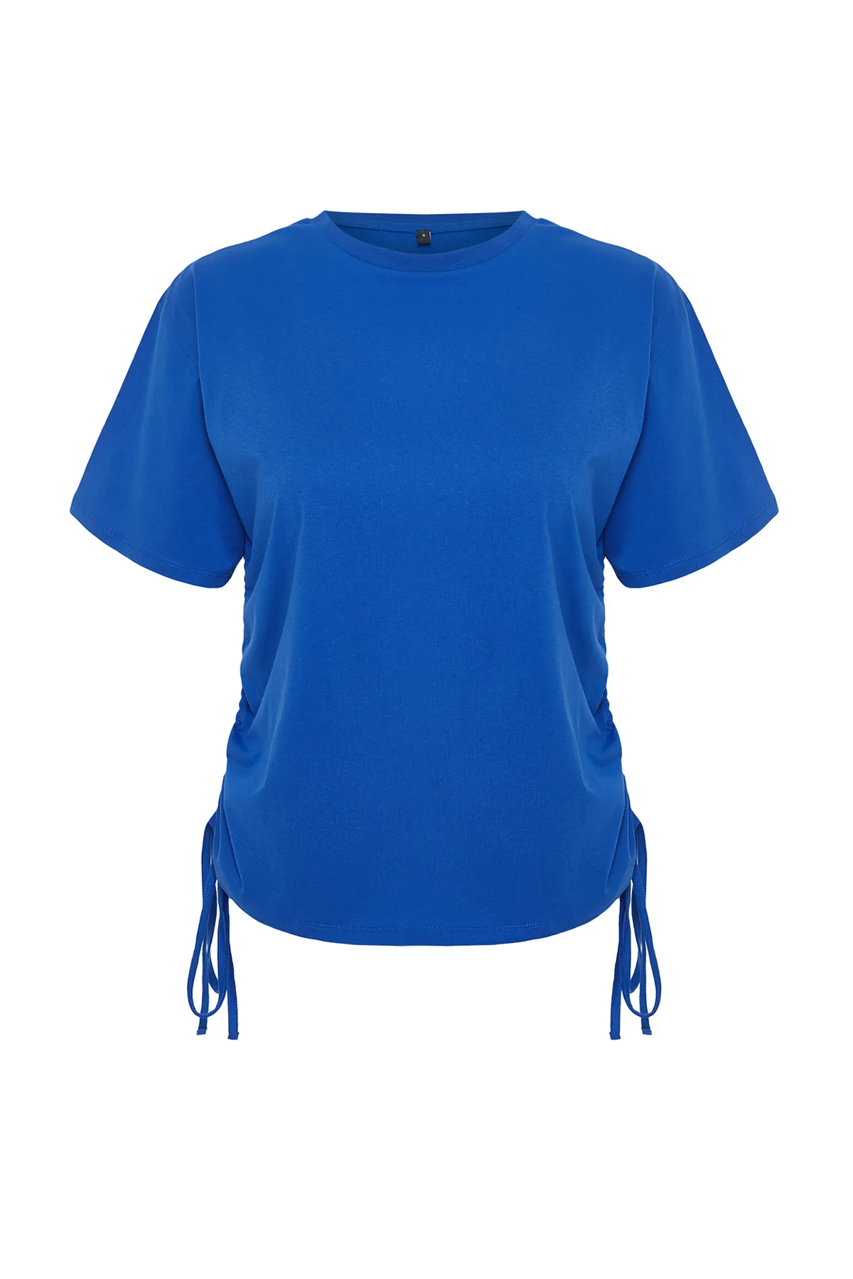 Trendyol Collection  Saks Strick-T-Shirt mit Rundhalsausschnitt aus 100 % Baumwolle mit bedrucktem Kordelzug und detaillierter Oversize-Passform TWOSS23TS00150