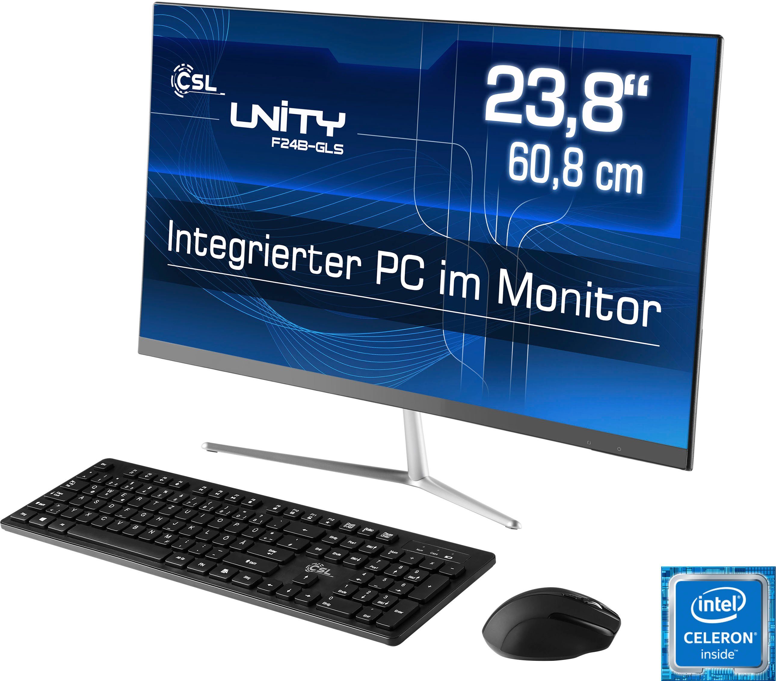 CSL Unity F24-GLS mit Windows 10 Pro All-in-One PC (23,8 Zoll, Intel Celeron, UHD Graphics 600, 8 GB RAM, 256 GB SSD)