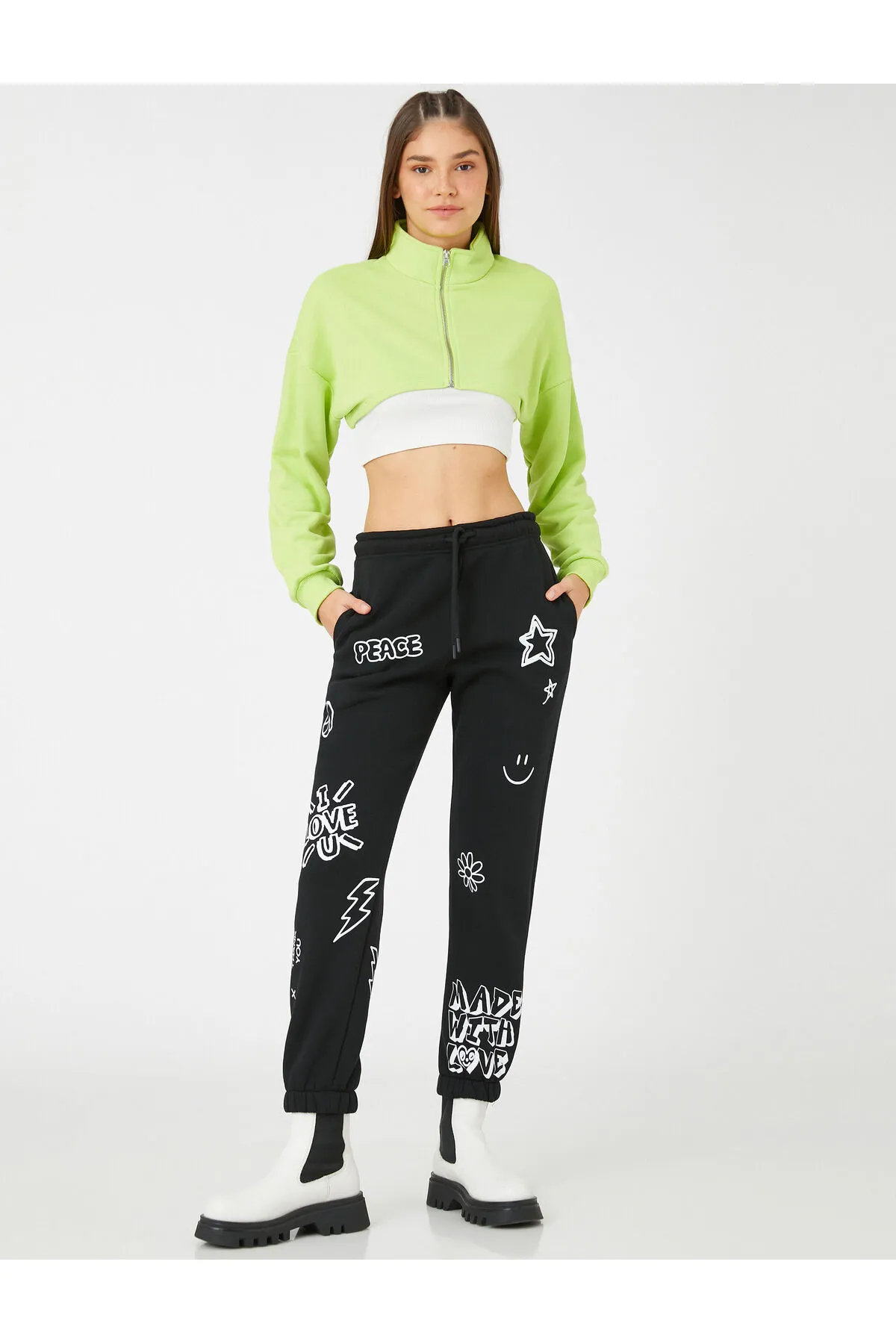 Koton  Jogger-Jogginghose, bedruckt, Taillenbund, elastische Beine, Fleece-Innenseite