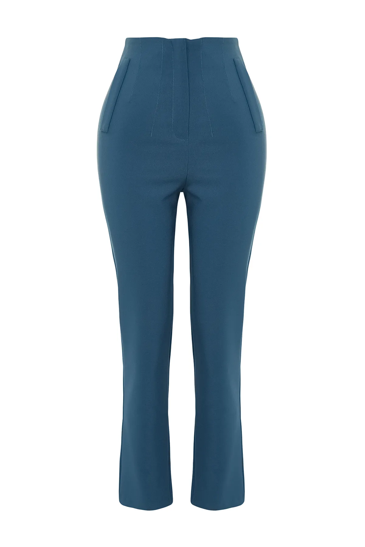 Trendyol Collection  Indigofarbene, knöchellange, gewebte Hose mit Pfeilmuster und hoher Taille TWOSS20PL0515