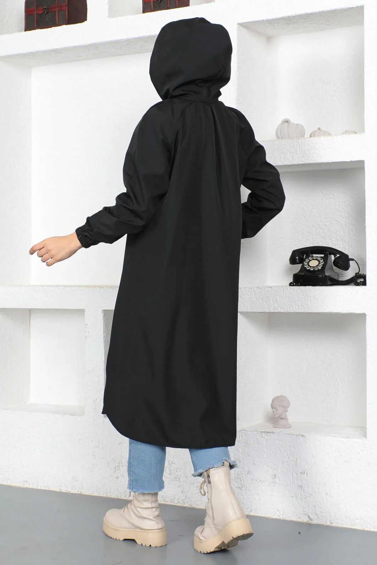Tesettür Dünyası  Trenchcoat mit Reißverschluss Tsd230403 Schwarz