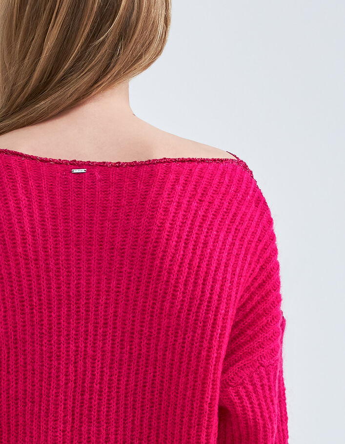 Pull rose tricot à côtes et détails lurex Femme