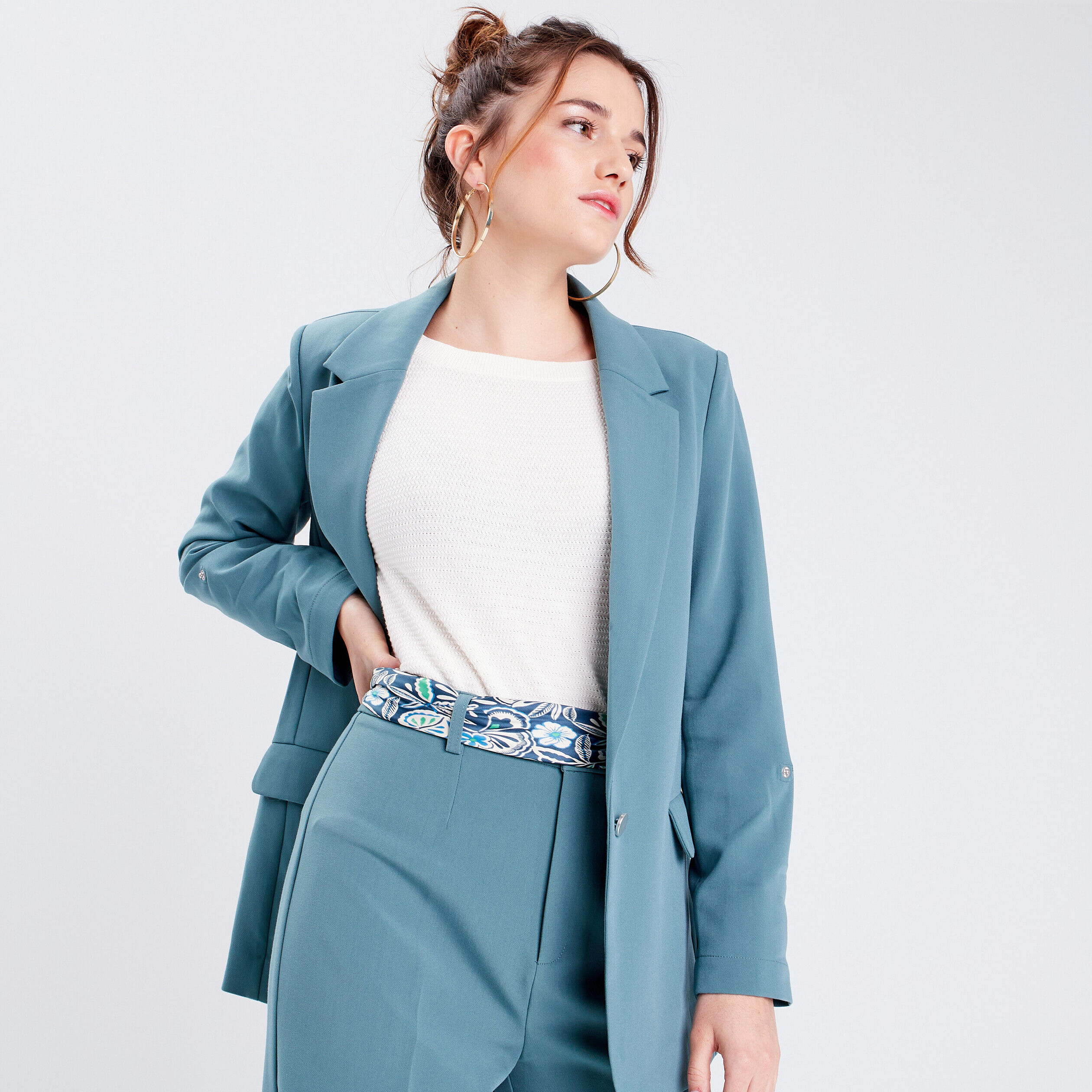 Veste blazer droite fluide vert foncé femme | Cache Cache