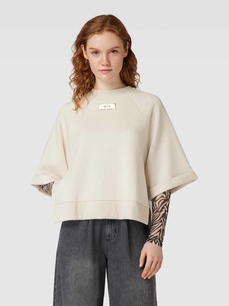 Sweatshirt mit Viskose-Anteil und Label-Patch in ecru