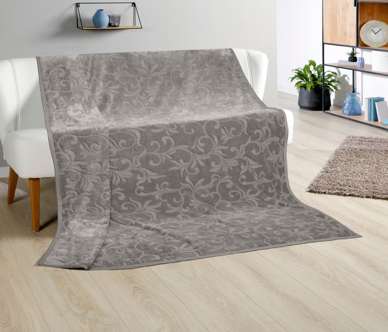 Bella Casa XXL-Kaschmir-Touch-Decke, ca. 180 x 220 cm, Stone