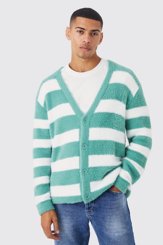 Flauschiger Oversize Cardigan mit Streifen