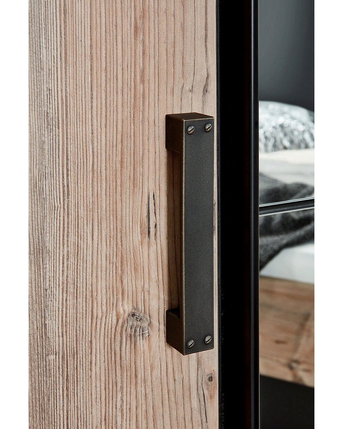 Schwebetürenschrank Stockholm 270x65x210cm Kleiderschrank Spiegel graphit silver fir Industriedesign