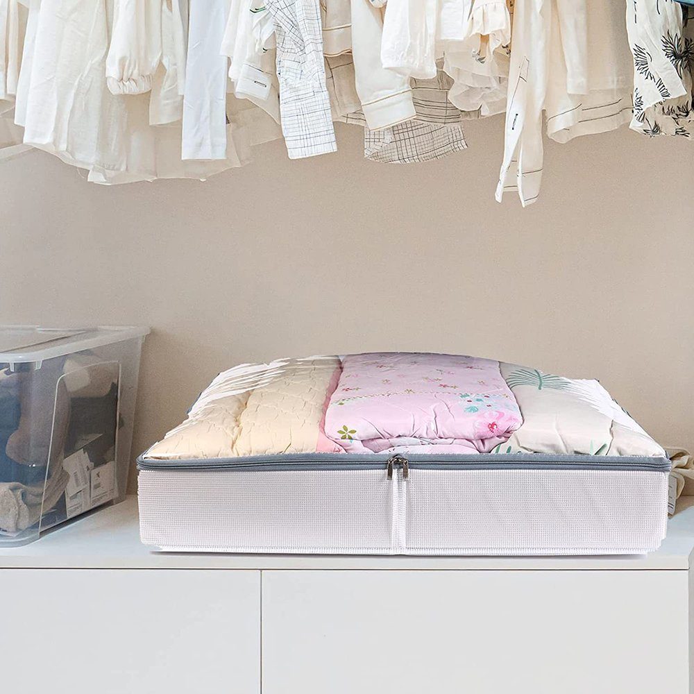 Wunderwelt Aufbewahrungstasche 2 Stück Premium Unterbettkommode mit Sichtfenster (Unterbett-Aufbewahrungstasche Kleideraufbewahrung, 2-tlg., Decken Organisator Lagerbehälter), Faltbar,76*62*15cm