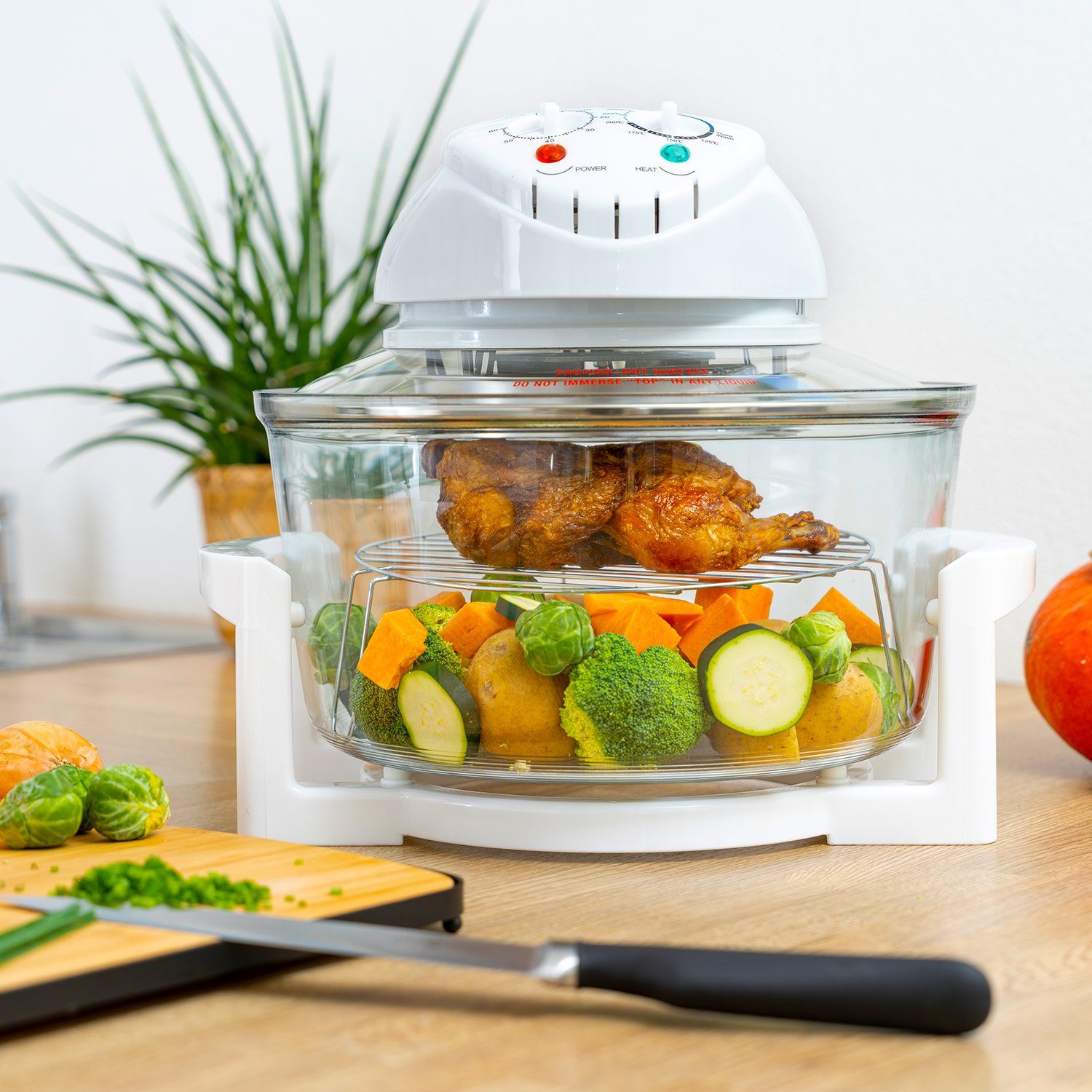 TZS FIRST AUSTRIA Minibackofen Halogenofen 1400W, Heissluftofen 17L, bis 250°C, Mini Backofen Weiß, Halogen Ofen mit Erweiterungsring, Umluftofen