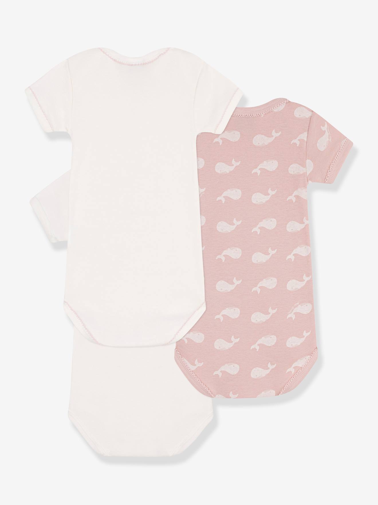 Petit Bateau 3er-Pack Baby Kurzarm-Bodys PETIT BATEAU, Bio-Baumwolle - hellrosa