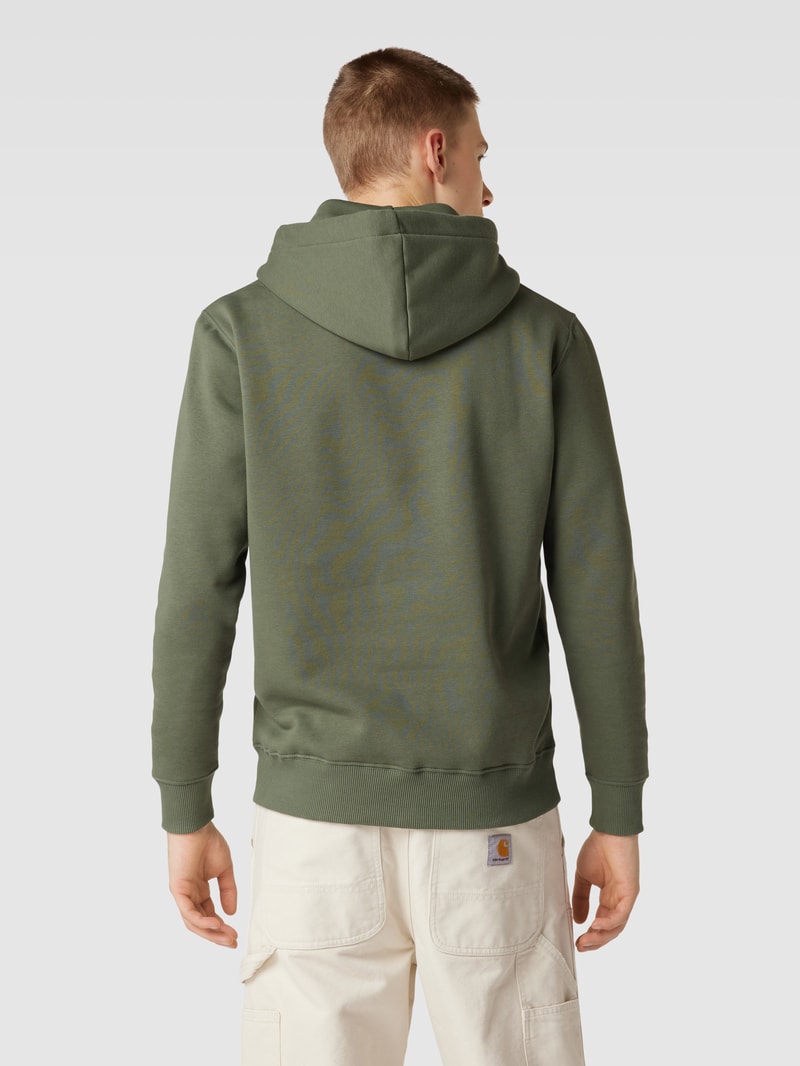 Hoodie mit Label-Print Modell 'BASIC' in dunkelgrün