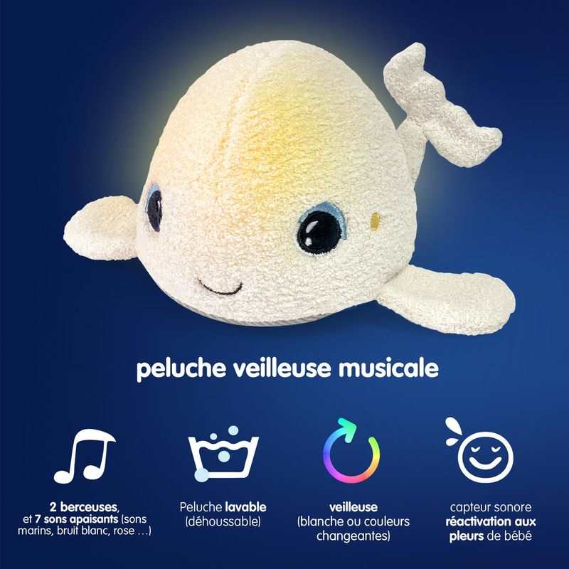 Veilleuse baleine beluga lumineuse et sonore Pabobo