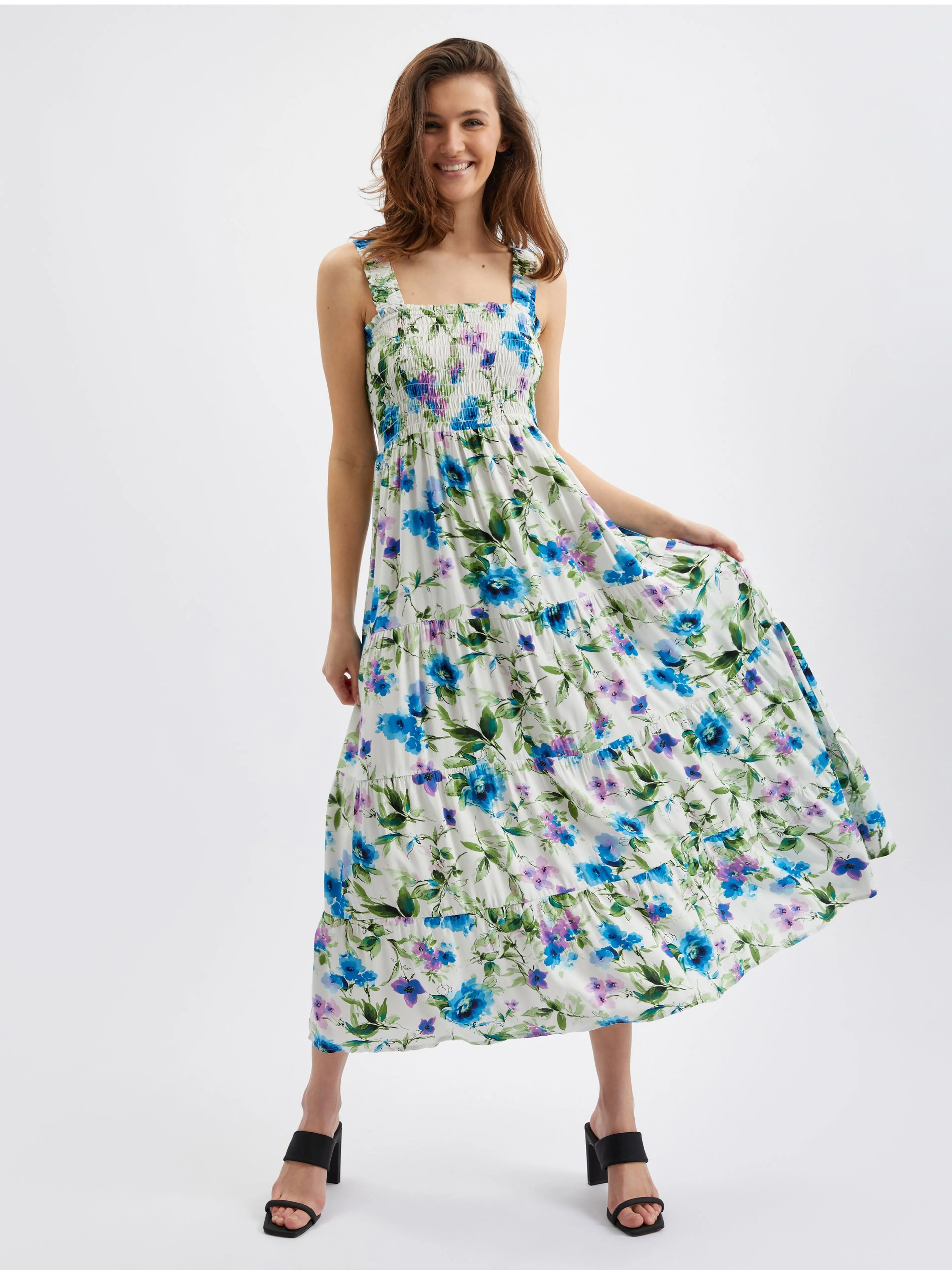 Blau- und cremefarbenes geblümtes Damenkleid ORSAY