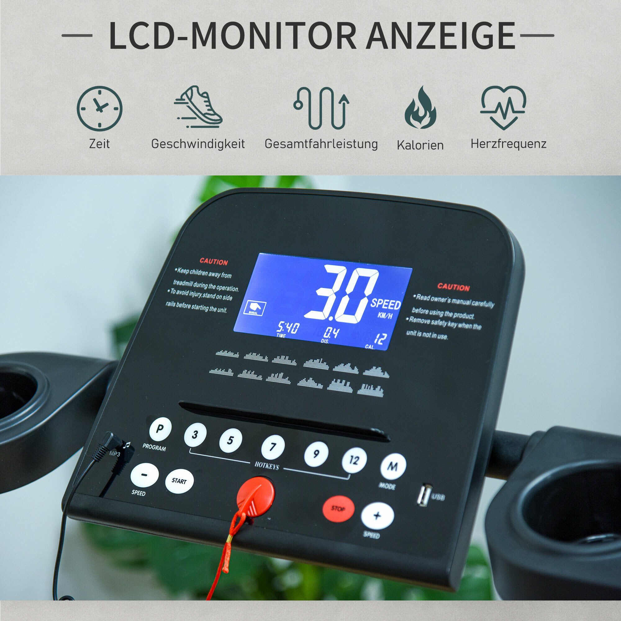 HOMCOM Laufband Elektrisches Laufband mit LCD-Display