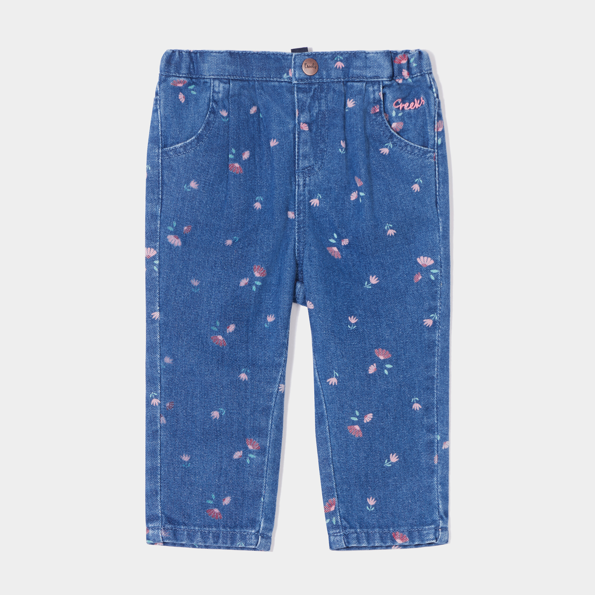 Jeans regular taille élastiquée Creeks denim stone bébé fille | La Halle