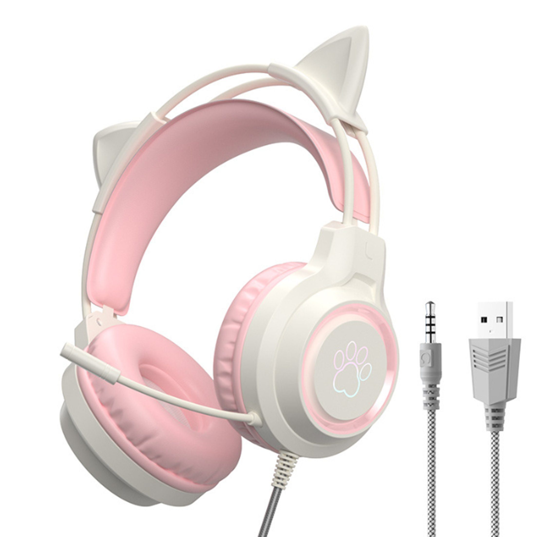Diida Gaming-Headsets,Kopfhörer mit Geräuschunterdrückung für Katzenohren Gaming-Headset (Stereo, Abnehmbare Katzenohren, Klappbar)