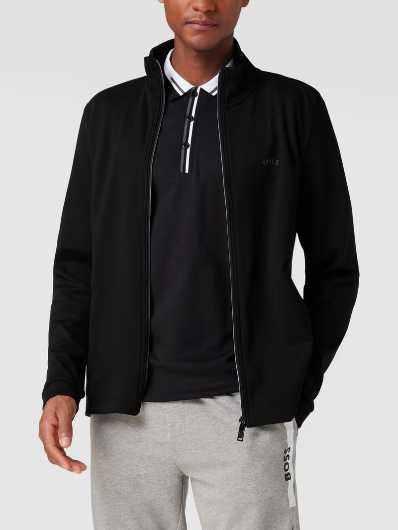 Sweatjacke mit Label-Patch in schwarz
