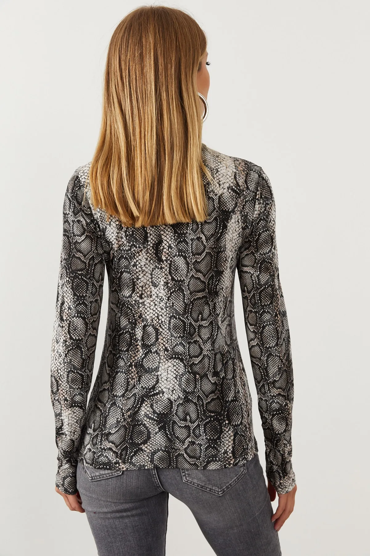 Cool & Sexy  Stone Half Fisherman Snake Patterned Bluse für Damen LPP1134