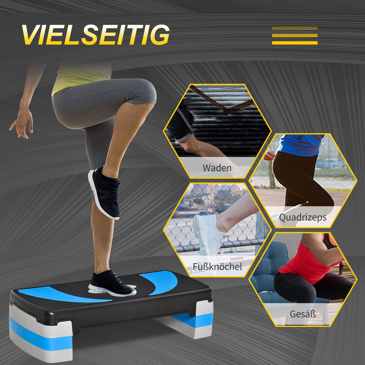 HOMCOM Steppbrett Aerobic-Stepper höhenverstellbar 10-20cm für Zuhause