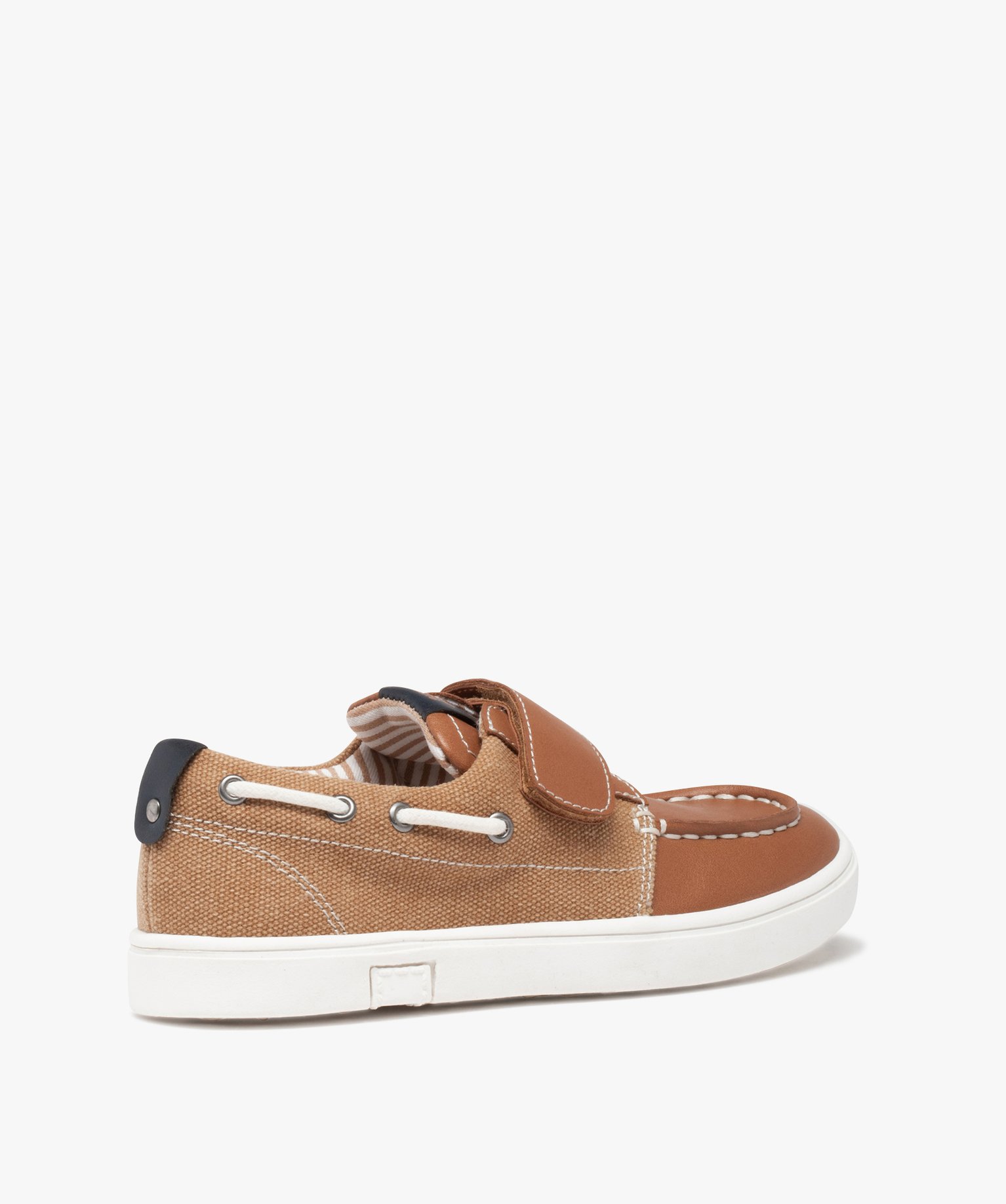Chaussures bateau Garçon unies bi-matières à scratch camel | GEMO