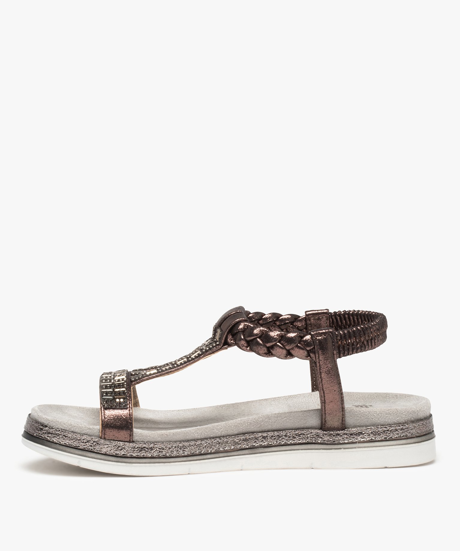 Sandales femme ornées de strass avec brides élastiquées gris | GEMO