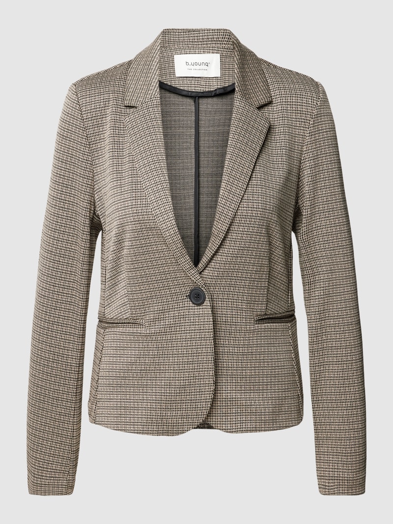 Blazer mit Hahnentrittmuster und Paspeltaschen in schwarz