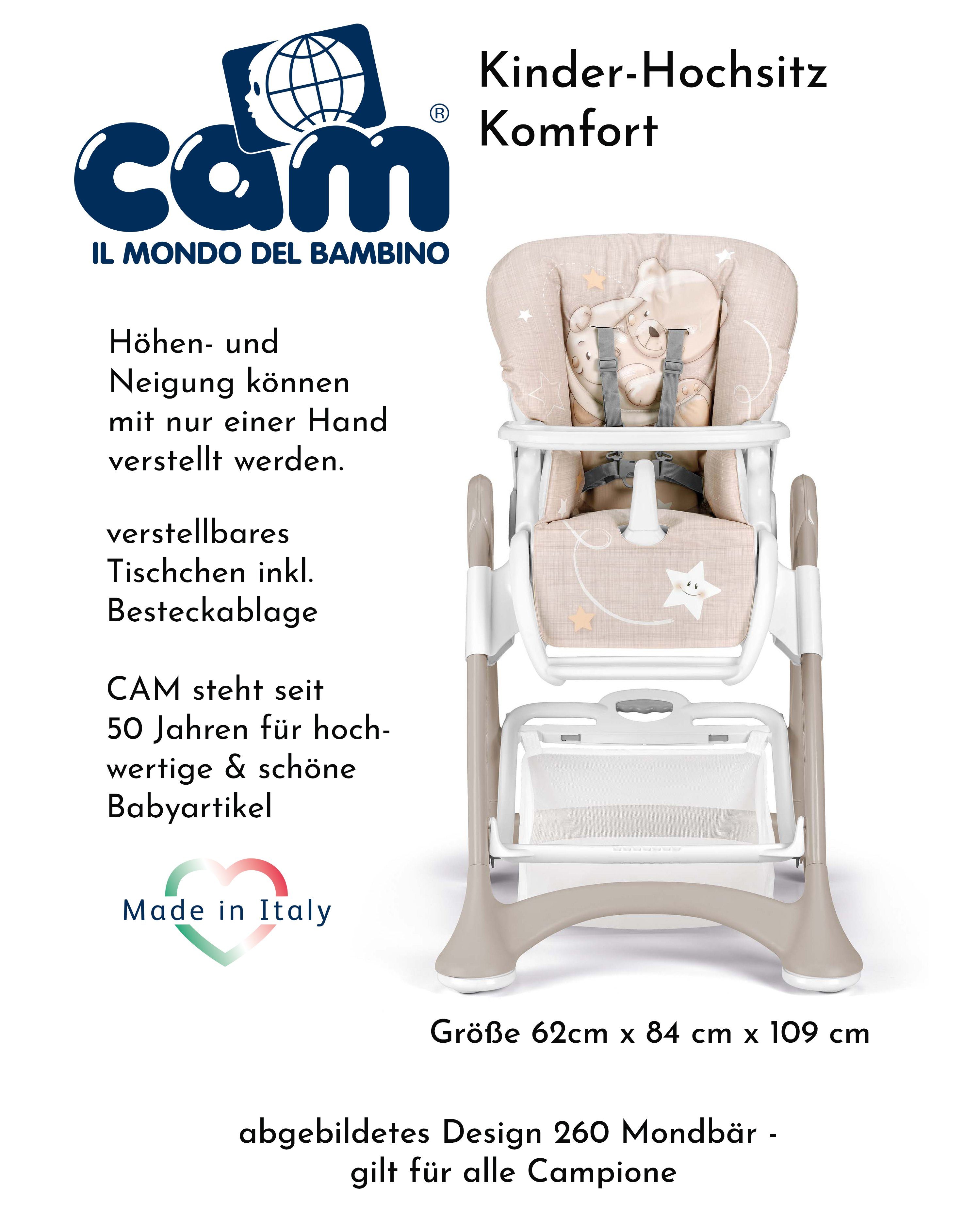 CAM Hochstuhl Cam CAMPIONE - Baby-Stuhl mitwachsend verstellbar inkl. Tablett