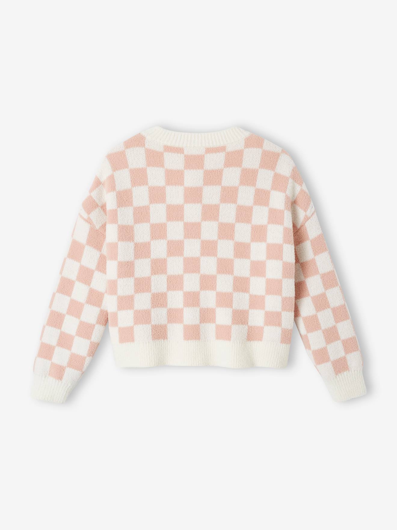 Gilet damier pop fille carreaux rose
