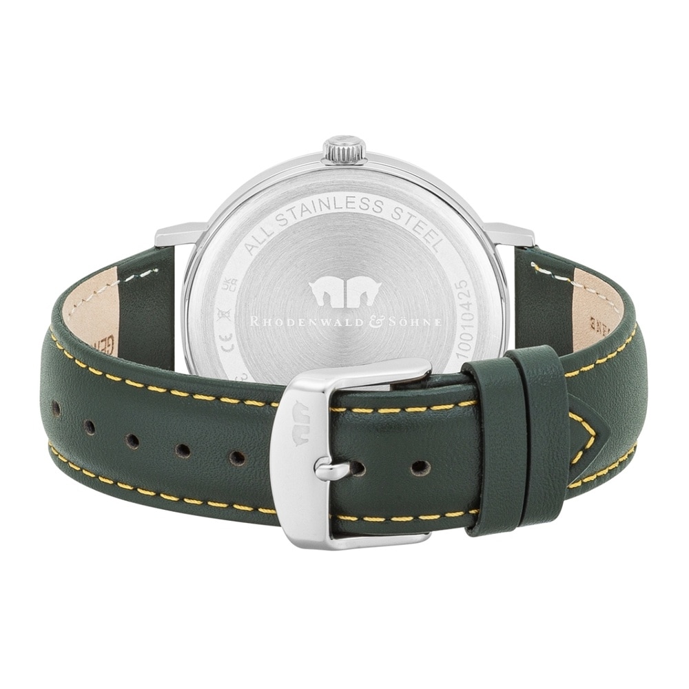 Rhodenwald & Söhne Montre à quartz Arakon II Argent Cuir véritable en Vert foncé Montre