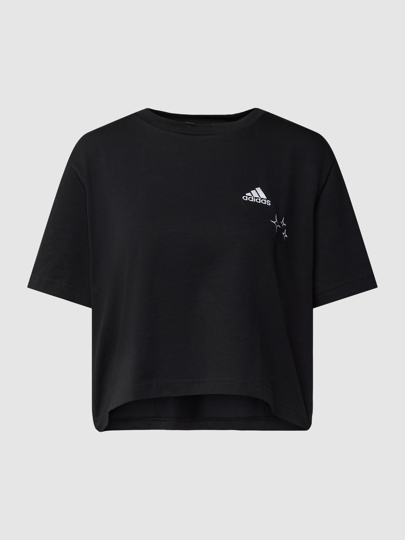 Cropped T-Shirt mit Label-Stitching in schwarz