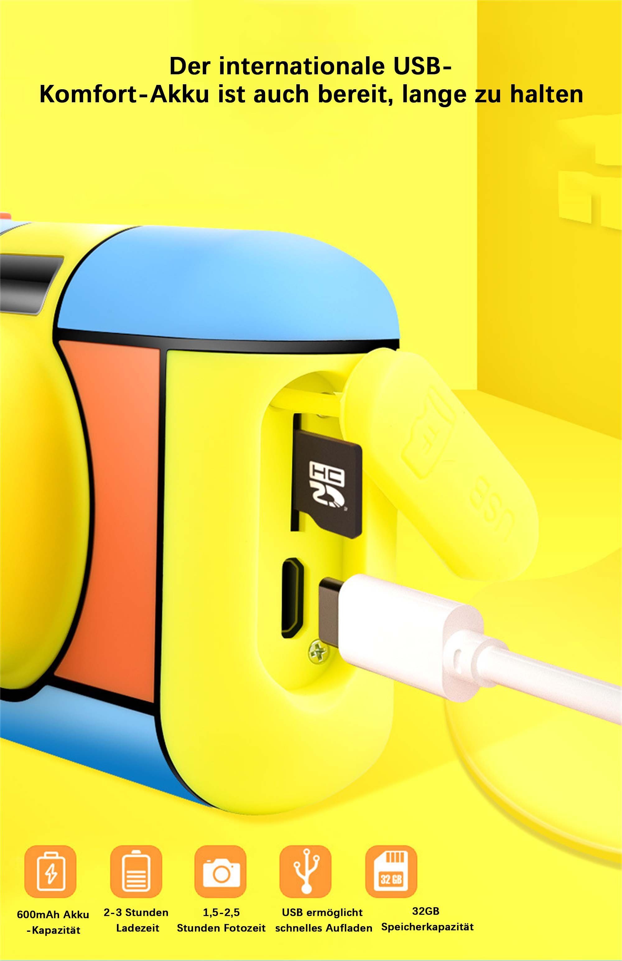 Yoyaxi Kinderleicht-Serie01 Sofortbildkamera (Duale Kameras vorne und hinten, Bequemer für Selfies, 2,4 Zoll LCD Bluetooth und Silikonmaterialien, Einfach zu tragen, Bestes Geschenk für Kinder)