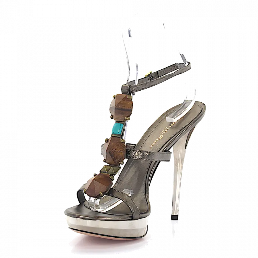 Gianvito Rossi - Riemchensandalen Schmuckstein grau - grau