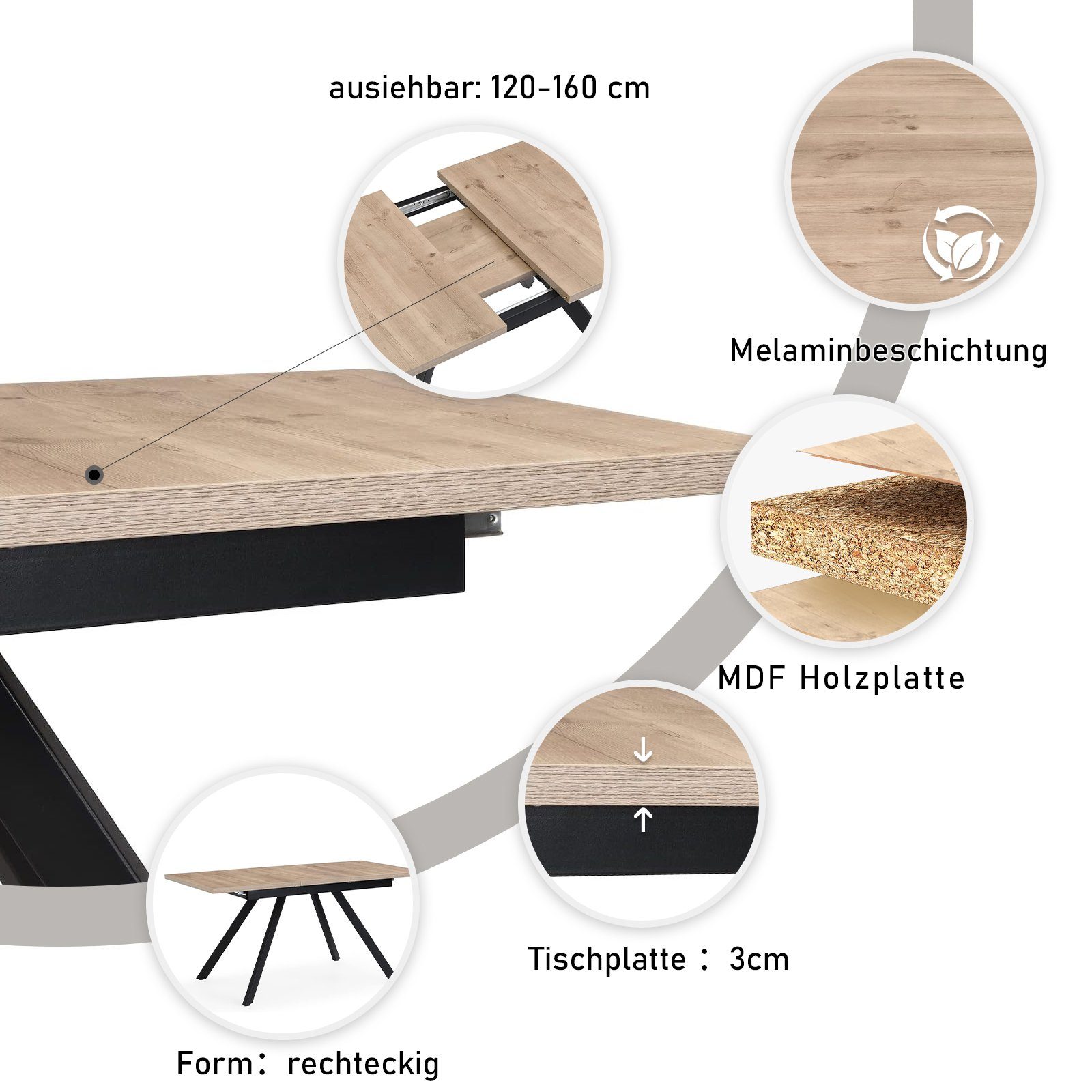 B&D home Esstisch Esstisch EDDA, ausziehbar, 120-160cm