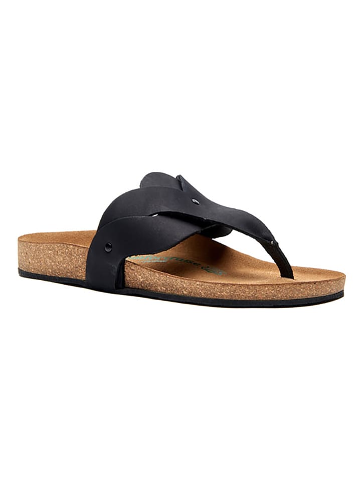 Comfortfusse Leder-Zehentrenner in Schwarz günstig kaufen