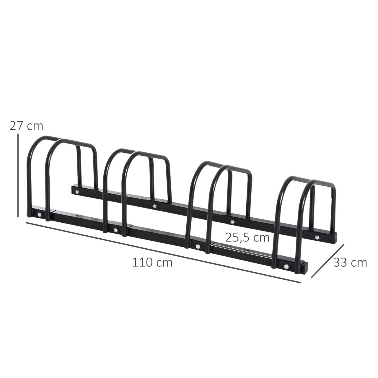 HOMCOM Fahrradständer Radständer Mehrfachständer Aufstellständer Fahrrad Ständer wetterfest langlebig Boden- und Wandmontage Stahl bis 4 Fahrräder Schwarz 110 x 33 x 27 cm