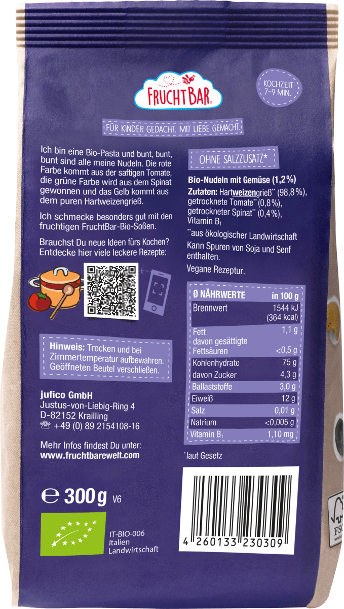 Nudeln bunt mit Gemüse, ab 12 Monaten, 300 g