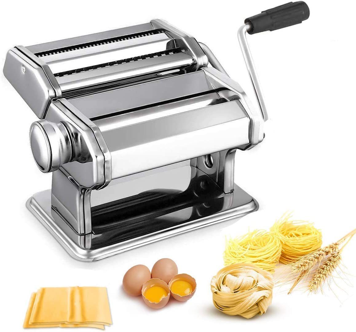 Mutoy Nudelmaschine Nudelmaschine Pasta Maker Edelstahl Frische Manuell Maschine Cutter, mit Klemme,für Spaghetti Nudeln Lasagne Pastamaschine Nudel Maschine