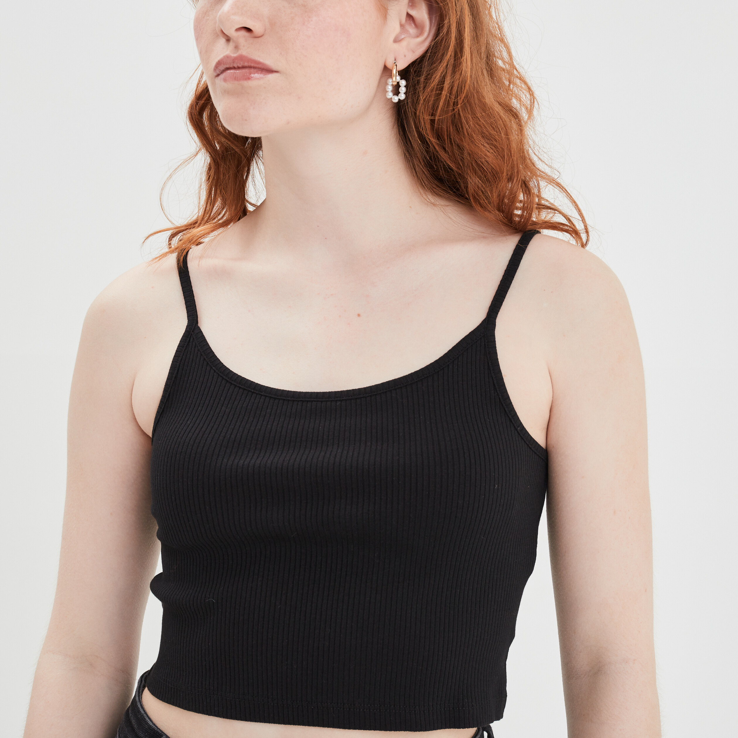 Débardeur cropped côtelé noir femme | La Halle