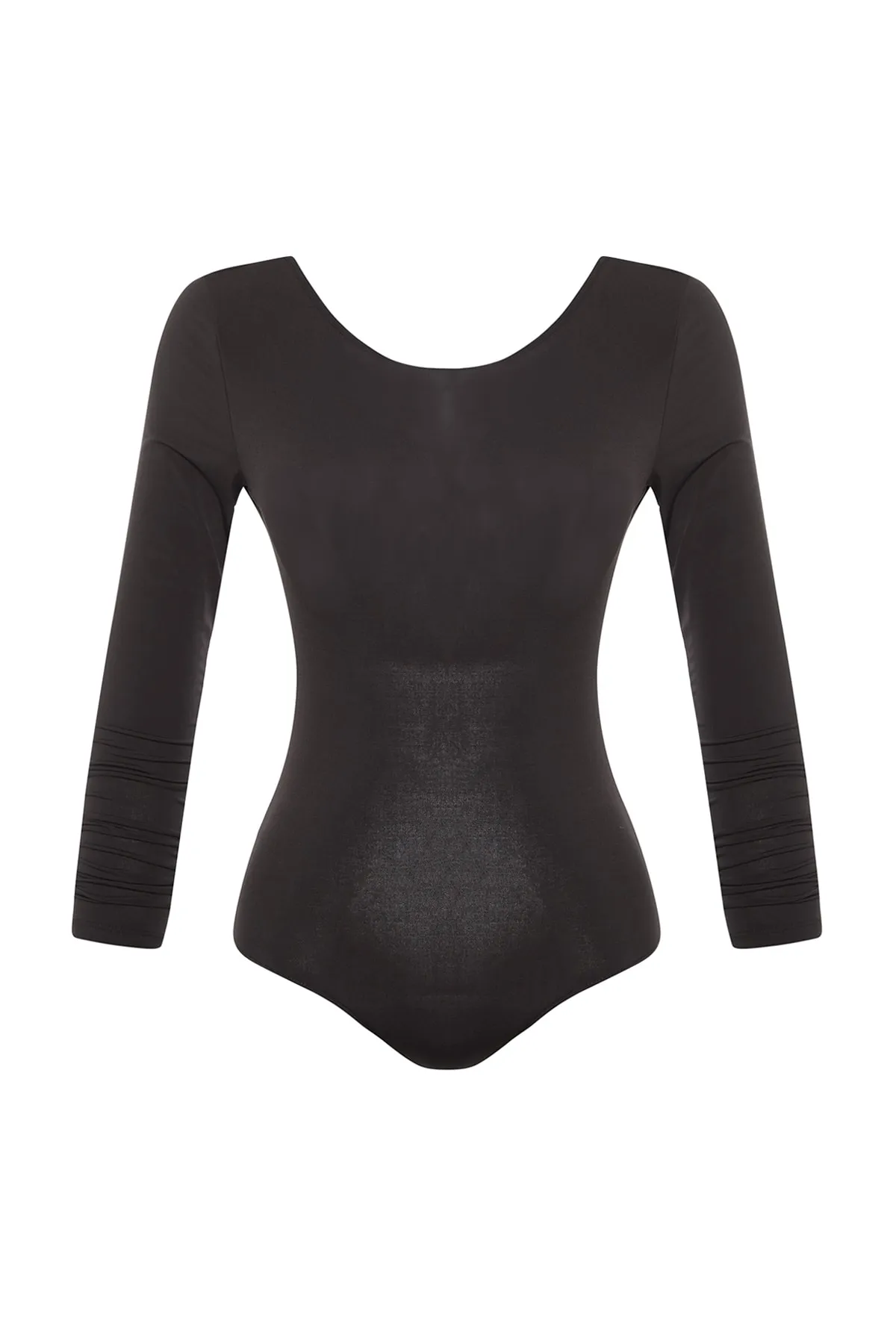 Trendyol Collection  Schwarzer, tief ausgeschnittener, taillierter/taillierter Stretch-Strickbody mit Druckknöpfen TWOAW23BD00023