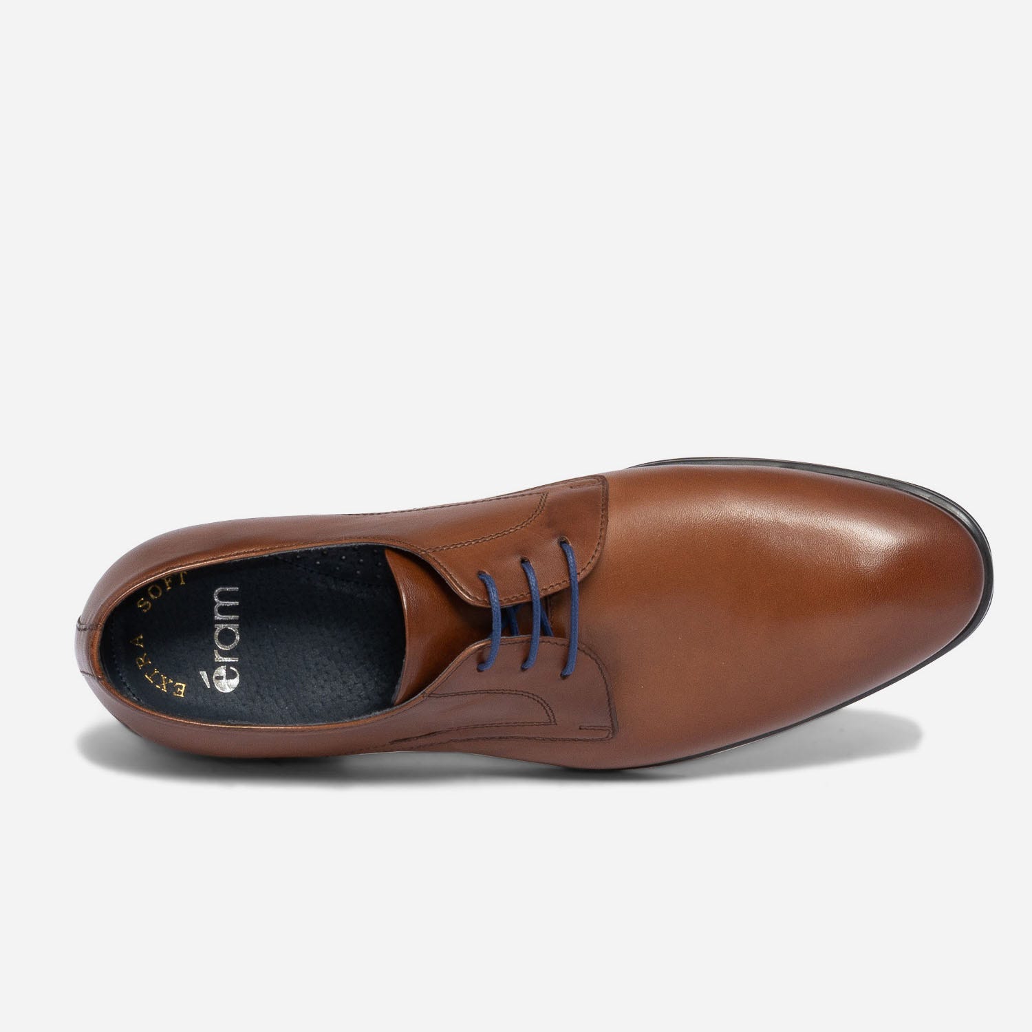Derby cognac en cuir à lacet bleu