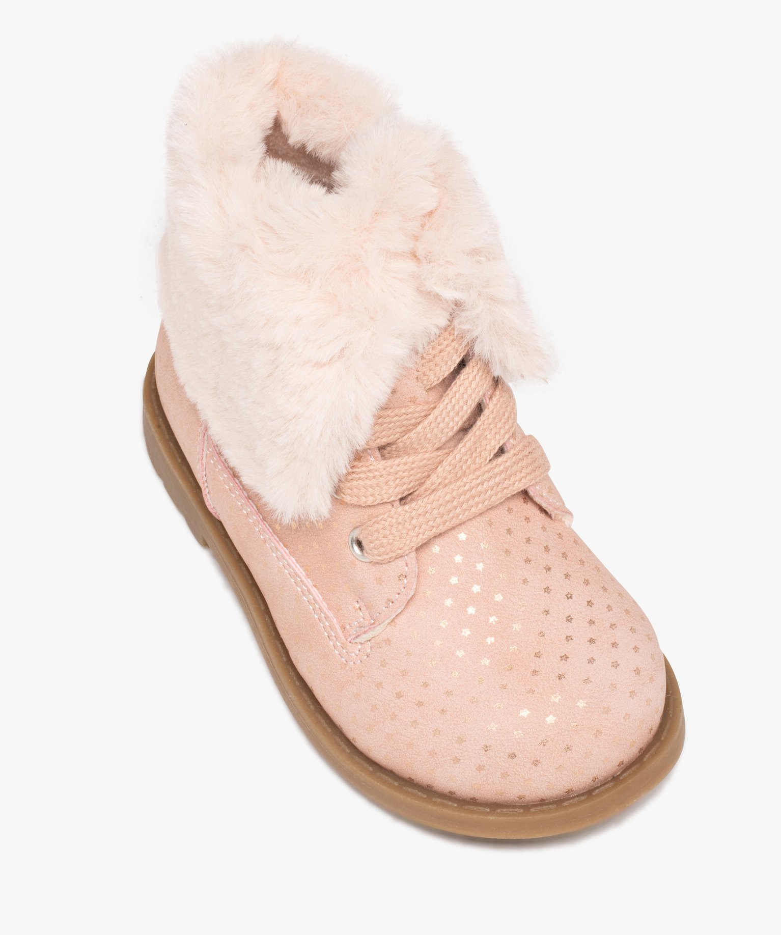 Boots bébé fille à motifs étoiles et col fourré rose | GEMO