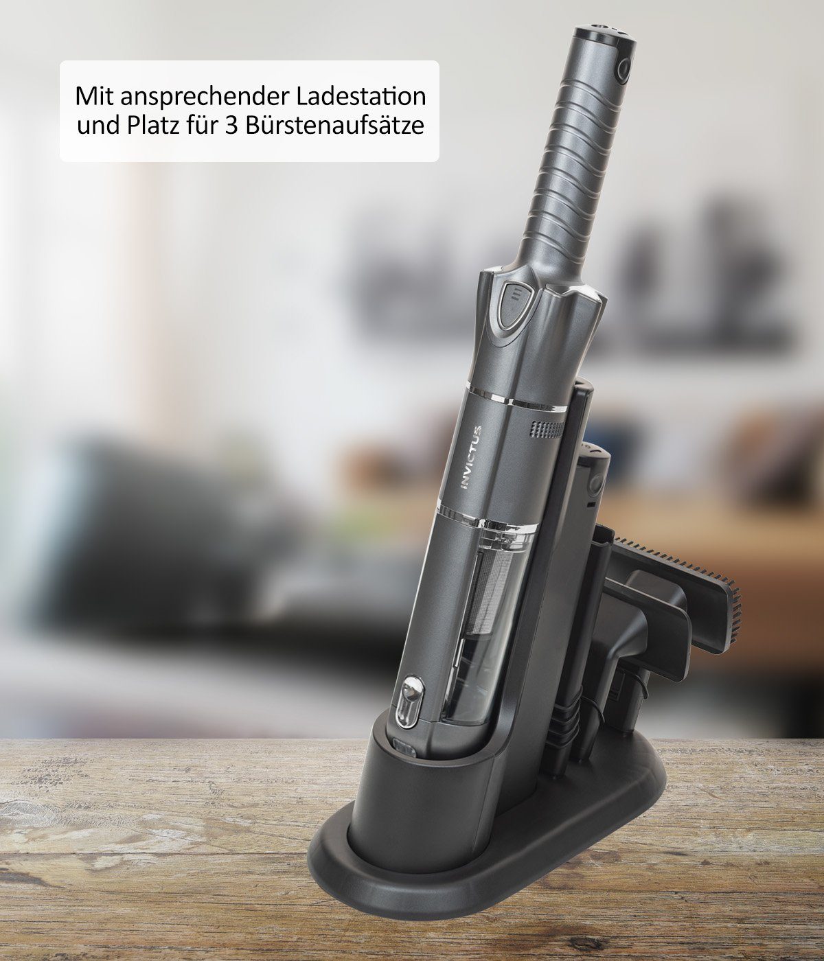 Genius Akku-Handstaubsauger INVICTUS ONE 3.0e Akkusauger Bodenstaubsauger 14-tlg. Kabellos, 120,00 W, beutellos HEPA Filter für Zuhause Auto, Akku Staubsauger 15000 Pa Aufbewahrungstation leicht