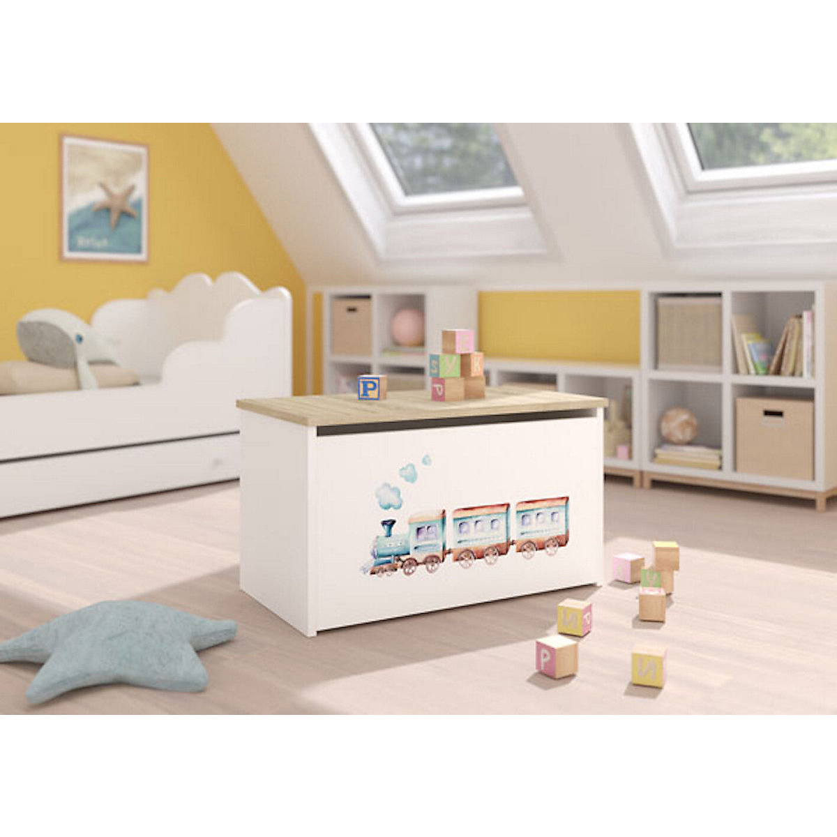 Spielzeugtruhe Sitztruhe Daria 73cm Motiv wählbar mit 1 Klappe