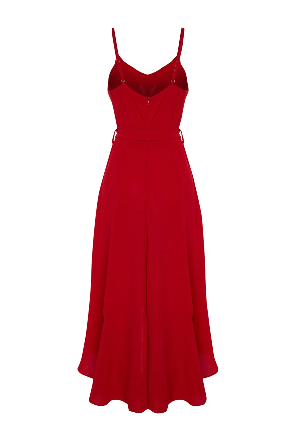Trendyol Collection  Rotes, gewebtes Maxikleid in A-Linie/Glockenform mit Volant und Gürtel TWOSS23EL02271