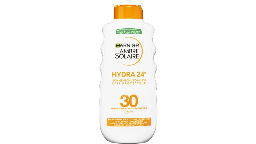 GARNIER Ambre Solaire Milch LSF 30 - UV-Schutz der Feuchtigkeit spendet und vor Sonnenbrand und Hautalterung schützt 200 ml