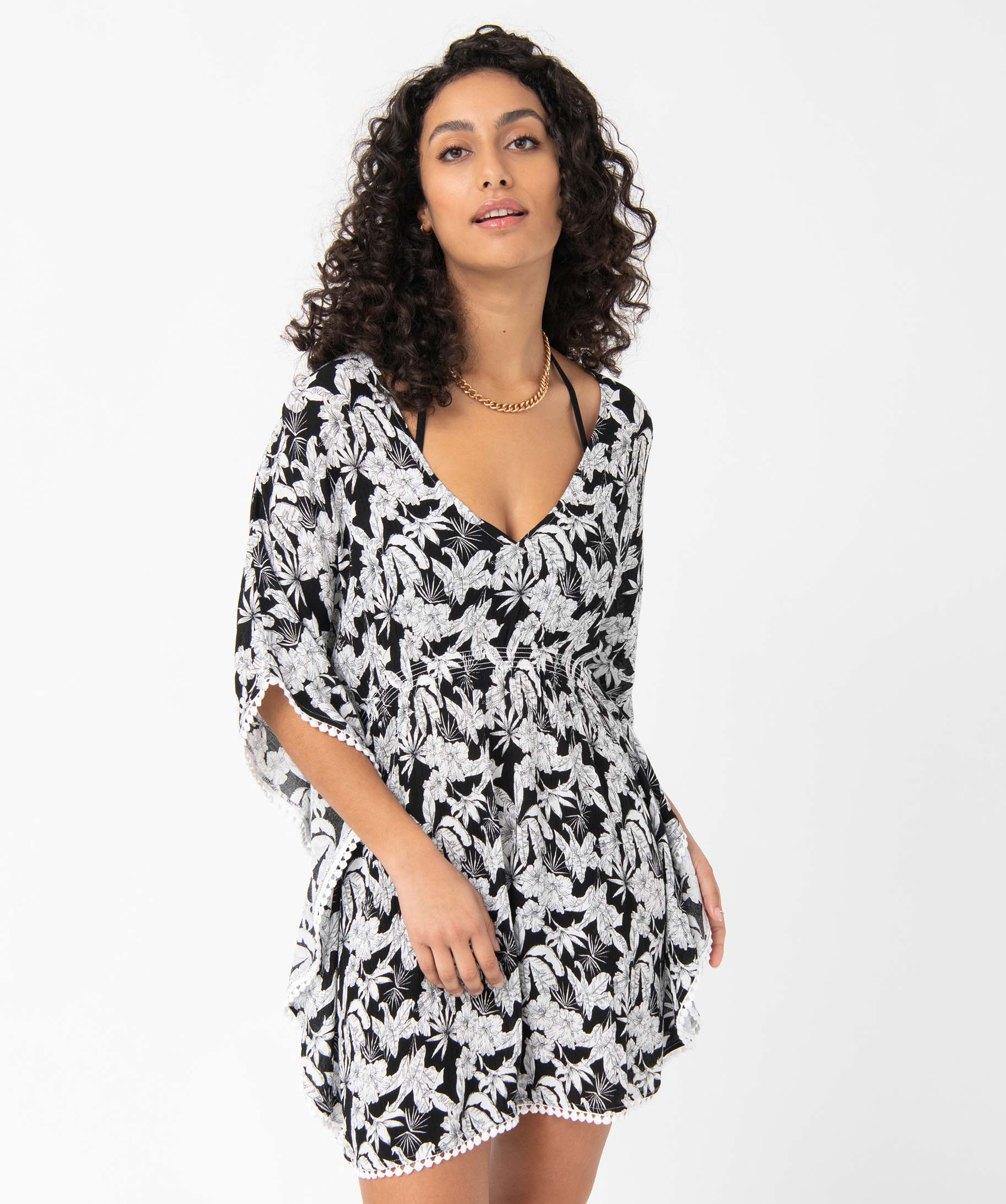 Robe de plage femme avec dos en dentelle imprime | GEMO