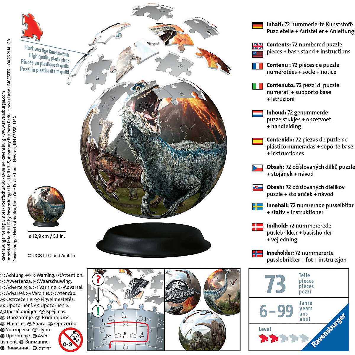 puzzleball® Ø13 cm, 72 Teile , Jurassic World 2