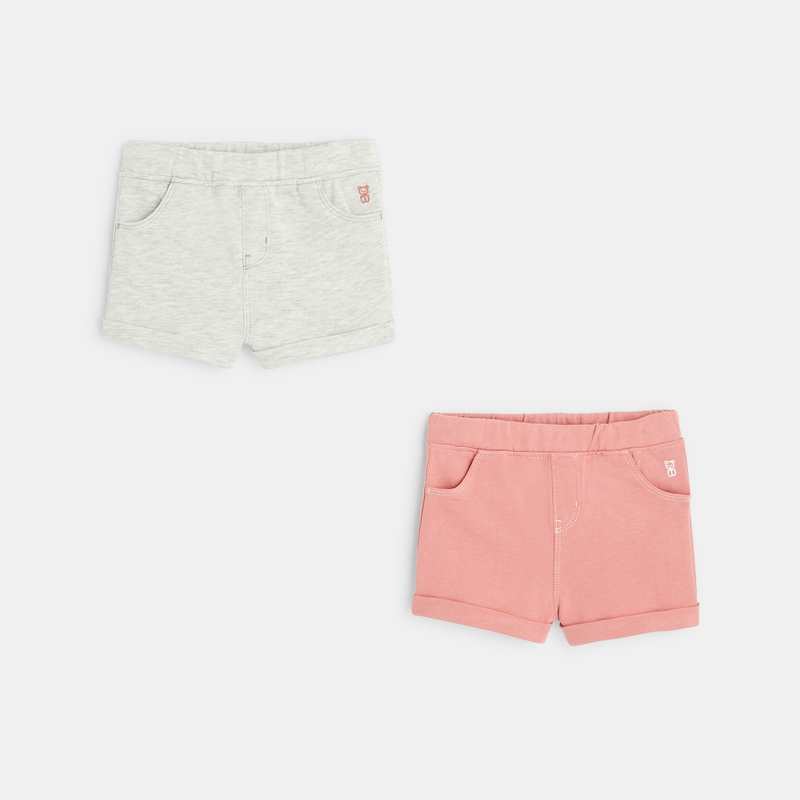 Short molleton (lot de 2) rose bébé fille