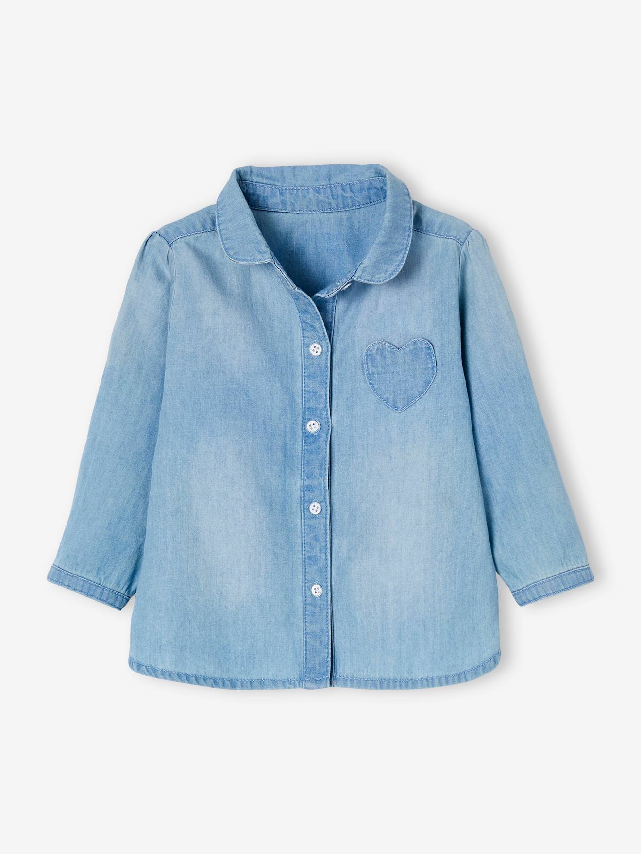 Chemise en jean délavé bébé fille personnalisable denim bleached