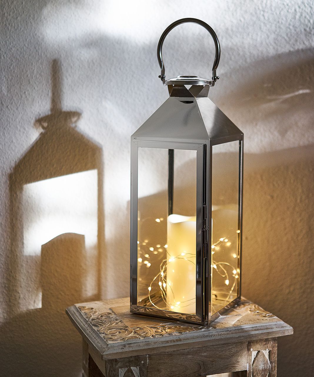 Weles Edelstahl Laterne, 15 x 14 x 40 cm mit LED